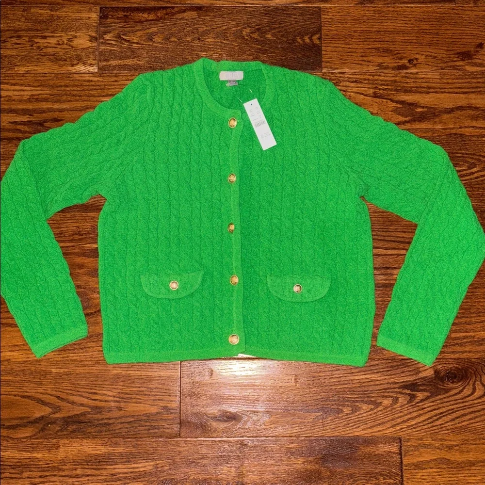 J.Crew Odette cable knit sweater lady jacket in cotton blend boucle Small - Picture 3 of 7